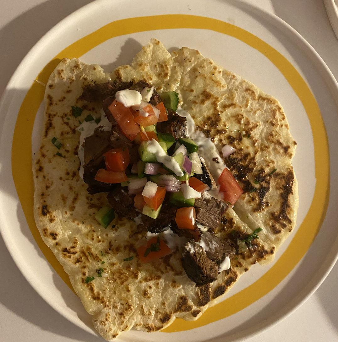 Greek-style lamb pitta